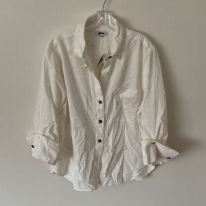 Madewell Easy Y-Neck Button-Up Shirt in Corduroy Winter White Size XL NWT